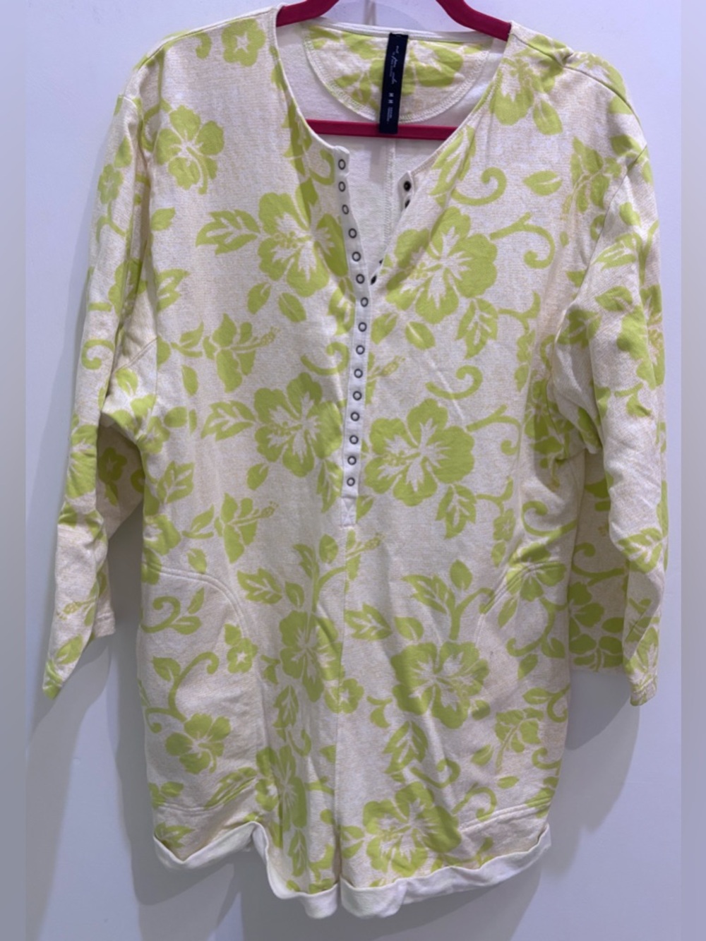 Urban Outfitters White and Lime Floral Henley Jumpsuit